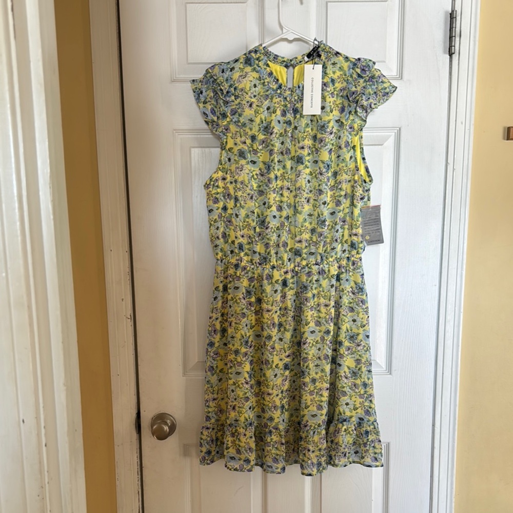 Floral Yellow and Blue Dress